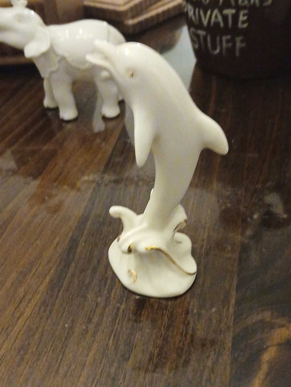 Lenox Porcelain Dolphin Figurine in White with Gold Accents - Home Art